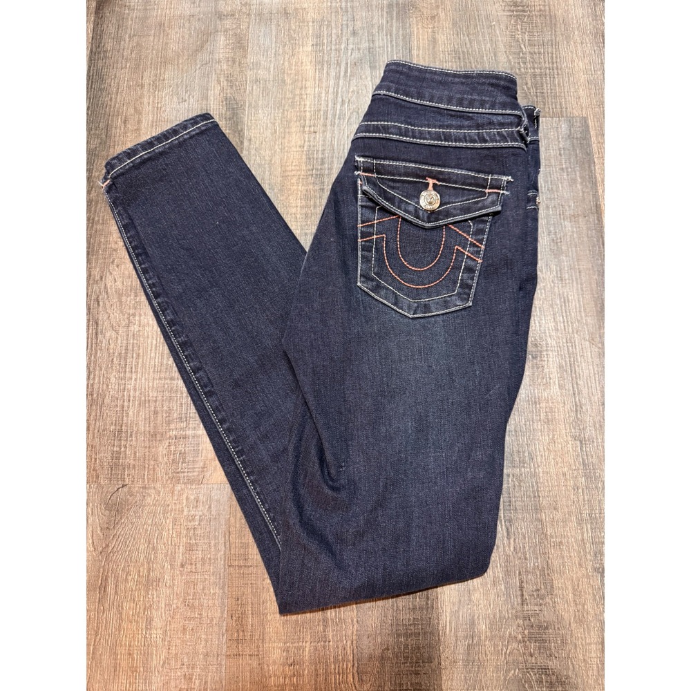 True Religion Jennie Curvy Mid Rise Super Skinny‎ Jeans Dark Wash Indigo Size 24